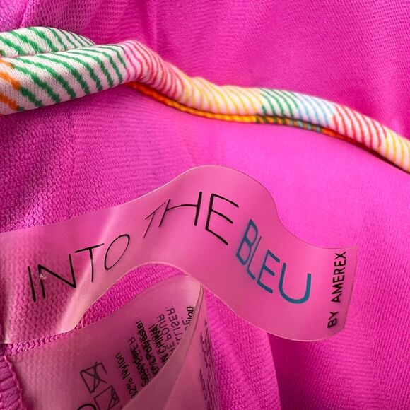 Into The Bleu Swimsuit Womens 10 One Piece Rainbow Plaid Plunge Ruched Halter - Picture 5 of 7